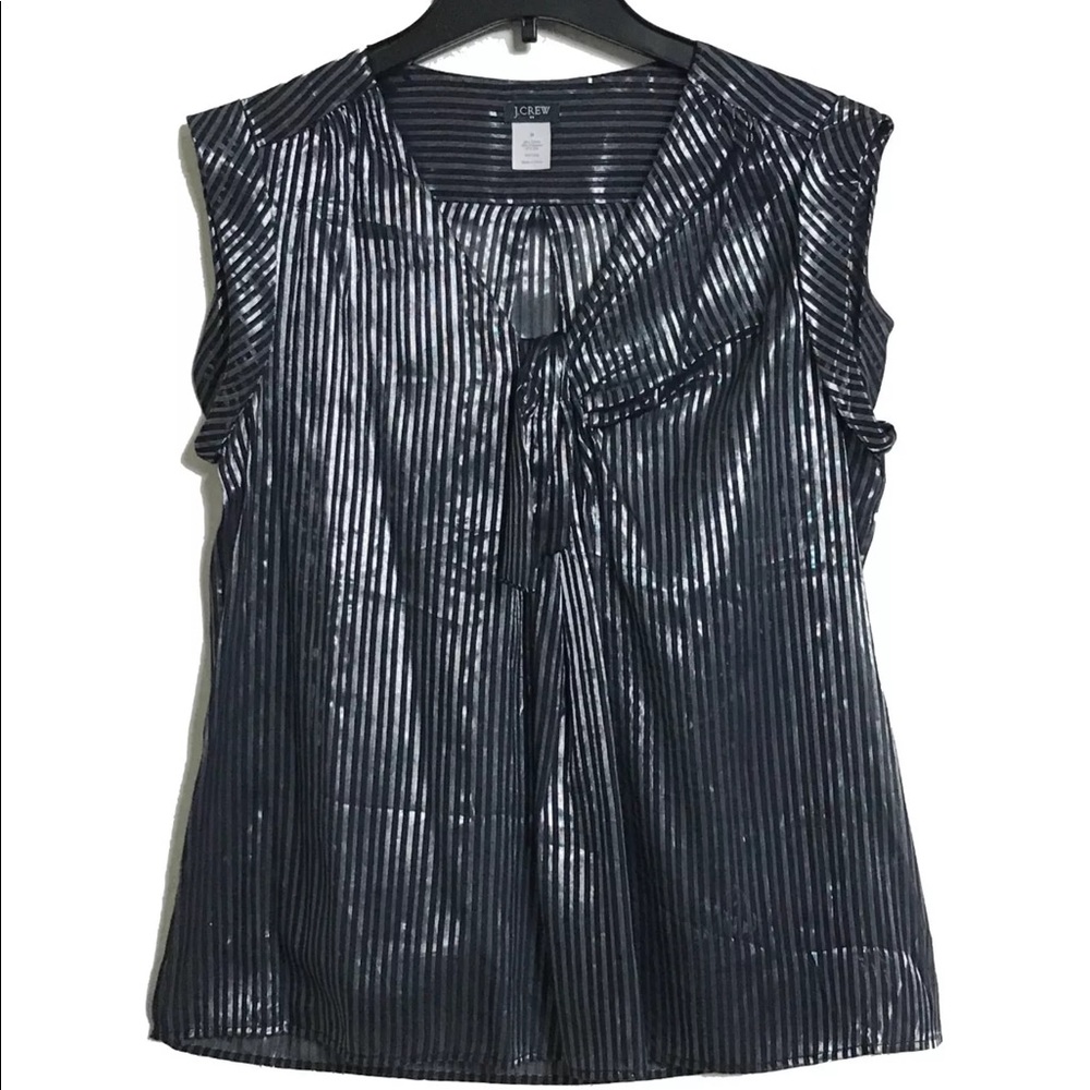 J Crew Factory- Women's M Navy/Silver Sheer Blouse
